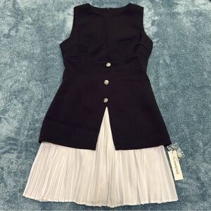 Commense Color Block Split Pleated Dress Size Small NWT Black White